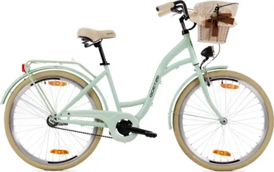 Produktbild von Goetze Style 26 Zoll City Bike, 43 cm Tiefeinsteiger, 1-Gang mit Rücktrittbremse hinten & V-Bremse vorne, LED-Beleuchtung, Rattankorb mit Bezug