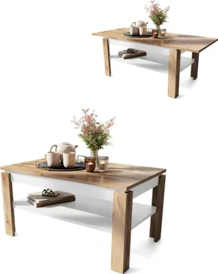Produktbild von All4All Couchtisch Asti , R , Wohnzimmertisch , Kaffeetisch , Couchtisch mit Stauraum , Sofatisch mit Ablage , ausziehbar bis 140cm , 100x60cm , Wotan + Weiß 05