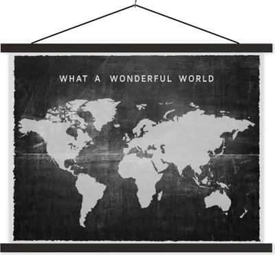 Produktbild von MuchoWow® Textilposter Weltkarte - Vintage - Schwarz 40x30 cm mit schwarzem Rahmen - Dekorationen