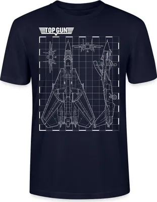 Produktbild von Spreadshirt Top Gun Kampfjet Bauplan Blaupause Weiß Uni Bio T-Shirt, 3XL, Navy
