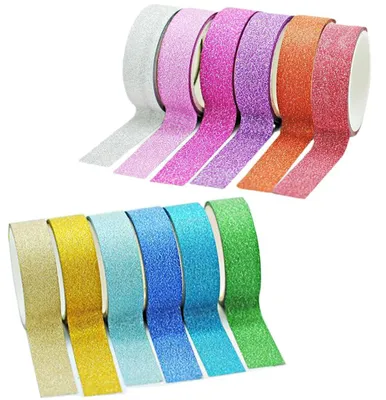 Glitzer-Washi-Tape-Set, 12 Rollen, 15 mm x 3 m, bunt, für Basteln & Scrapbooking