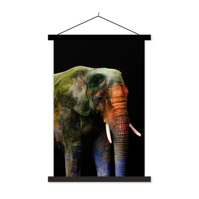 Produktbild von MuchoWow® Textilposter Elefant - Farbe - Schwarz 40x60 cm mit schwarzem Rahmen - Wanddekorationen
