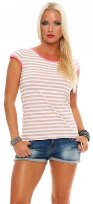 Produktbild von Damen Sommer Shirt Top Longshirt Gestreift; Beige/S/M 36/38