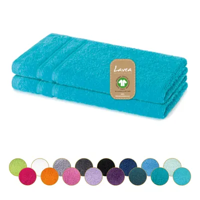 Produktbild von Lavea® 2er Set Gästehandtücher 30x50 cm, weich, saugstark, 100% Baumwolle, Frottierserie Bali, waschbar 60°C, trocknergeeignet - Türkis