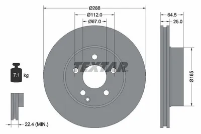 Obrázok produktu pre 2 brzdové kotúče Textar 288 mm vpredu pre Mercedes W204 C 180 200