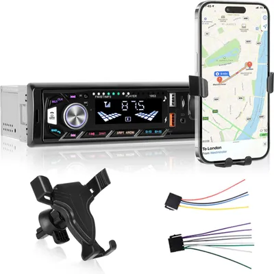 Zdjęcie produktu dla Radio samochodowe 1 DIN z Bluetooth - Radio samochodowe z Bluetooth i uchwytem na telefon komórkowy - Funkcja głośnomówiąca, radio FM, złącza USB/TF/AUX, dostępne w różnych kolorach