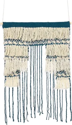Produktbild von BELIANI Wandbehang dunkelblau beige Baumwolle handgewebt mit dekorativen Fransen Geometrisches Muster Boho Stil Wohnzimmer Schlafzimmer