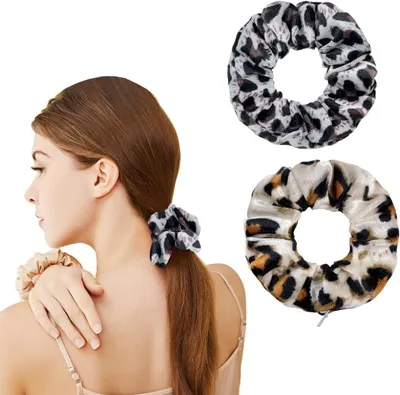 Produktbild von 2 Samt-Haargummis für Damen, elastische dicke Bänder mit weichen Schnüren, Pferdeschwanzhalter und Haarschmuck