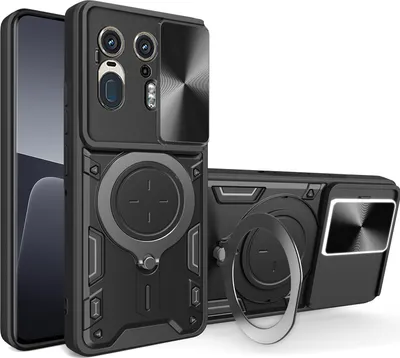 Obrázek produktu pro Pouzdro pro Motorola Edge 50 Ultra/Moto X50 Ultra dvojvrstvé odolné pouzdro s ochranným krytem kamery a kruhovým stojánkem na prsten Černý