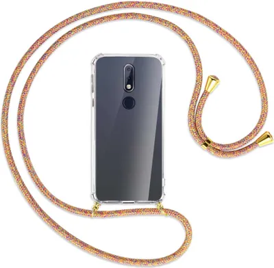 Produktbild von Handykette Backcover-Schutzhülle mit Band (Metall goldfarben) für Nokia 7.1 - Rainbow
