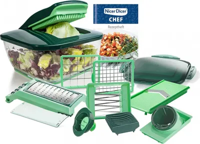 Produktbild von Genius Nicer Dicer Chef (15 teilig) Gemüseschneider, gross mit Schüssel aus der TV Werbung Slicer Dicer - Obstschneider-Set Gemueseschneider