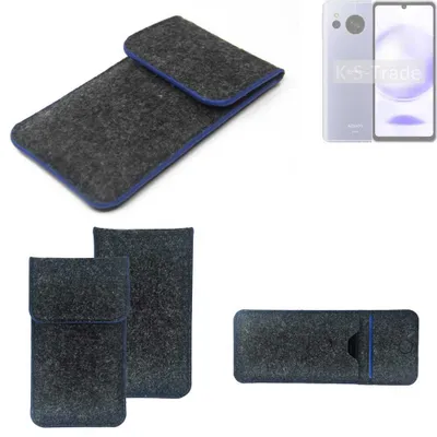 Produktbild von K-S-Trade Handy-Hülle Schutz-Hülle kompatibel mit Sharp Aquos Sense8 Filztasche Pouch Tasche Case Sleeve Filzhülle dunkelgrau, blauer Rand