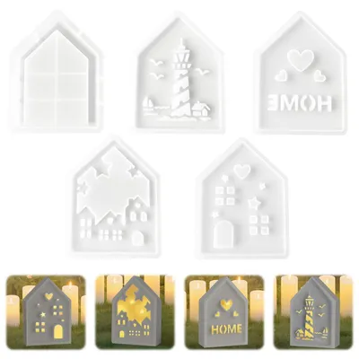 Produktbild von 5 Stück Silikonformen Gießformen Häuser, Silikonform Haus, DIY Deko, Bastelbedarf