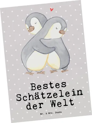 Produktbild von Mr. & Mrs. Panda Ansichtskarte Pinguin Bestes Schätzelein der Welt - Grau Pastell - Geschenk, Ehefrau, Fotokarte, Postkarte, Hochzeitstag, Grußkarte, Schatz, Kunstkarten