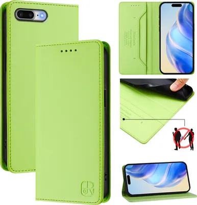 Image de Étui en cuir pour iPhone 6s Plus / 7 Plus / 8 Plus, étui à rabat avec fentes pour cartes, portefeuille et support Vert