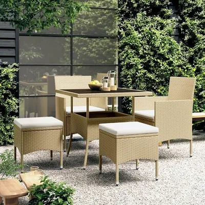 Produktbild von Rattan Gartenmöbel Set 4 Personen Rattan Essgruppe Sitzgruppe Garten Gartenmöbel Set Stühle mit Tisch Gartengarnitur Rattan Sitzgarnitur Beige