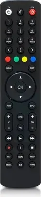 A black remote control is shown against a white background.