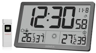 Productafbeelding van Kienzle Jumbo NEO LCD wandklok, grijs, met extra groot display en buitensensor