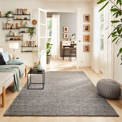 Produktbild von Steffensmeier Handweb Teppich Walchsee | 100% Schurwolle | Gewalkt | Wohnzimmer | Anthrazit, Größe: 180x250 cm