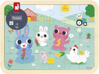 Image de Puzzle en bois JANOD avec extrémités fendues « La ferme » - 24 pions