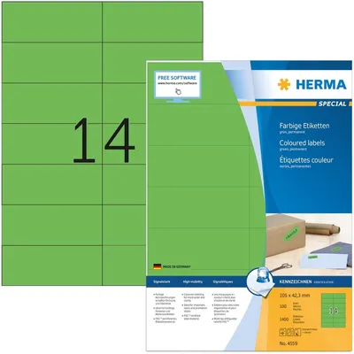 Image de Étiquettes HERMA A4 vertes 105x42,3mm papier mat 1400 pcs.
