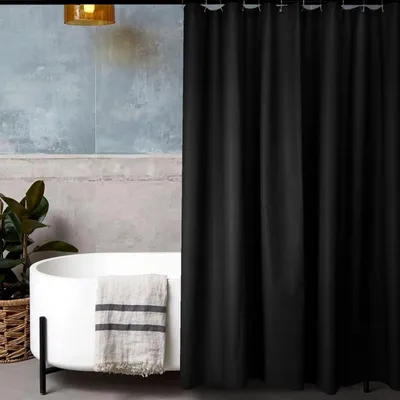 Produktbild von LIONMOOD Duschvorhang - Badewannen Vorhang inkl. Haken - Polyester Textil - 180x200cm - Farbe-Schwarz
