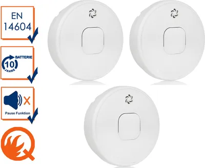 Produktbild von 3er Set Rauchwarnmelder fotoelektrisch 10 Jahres Batterie auch für Küche Q Label