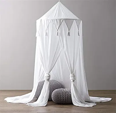 Produktbild von Baby Baldachin Betthimmel Kinder Babys Bett Chiffon Deko Moskitonetz für Baby Ankleidezimmer Innen im Freienspiel Lese Schlafzimmer（Weiß