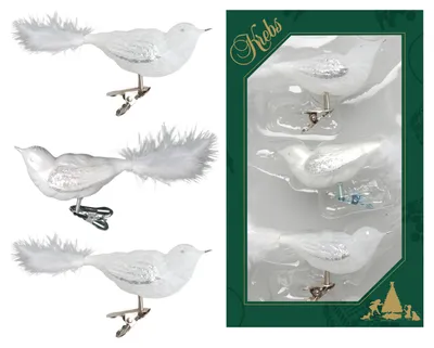Produktbild von Christbaumschmuck Glas Vögel Clip 11 cm 3 Stück weiß