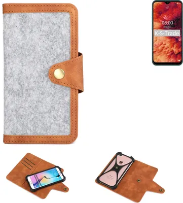 Produktbild von K-S-Trade Handyhülle kompatibel mit Ulefone Note 8P Schutzhülle Filz-Hülle Kunst-Leder hellgrau braun (1x)