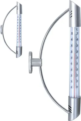 Two thermometers mounted on a white background.