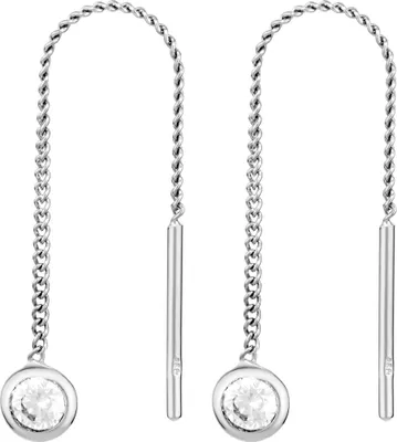 Produktbild von Paar Durchzieher Ohrhänger 925 Silber 4,5mm Zirkonia weiß hängende Ohrringe