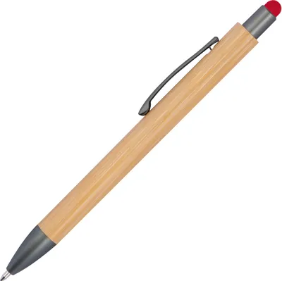 Produktbild von 10 Touchpen Holzkugelschreiber aus Bambus / Stylusfarbe: rot