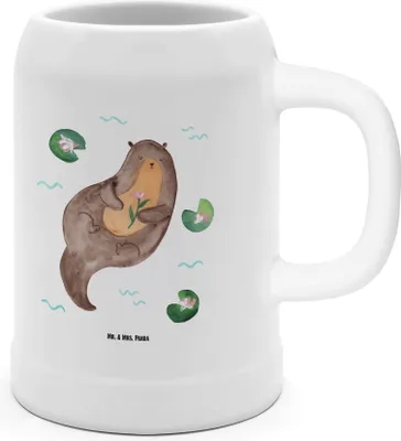 Produktbild von Mr. & Mrs. Panda Seidel Otter Seerose - Weiß - Geschenk, Bier Humpen, Steinzeugkrug, glücklich, Krug, Wasser, Seeotter, Fluss, Tonkrug