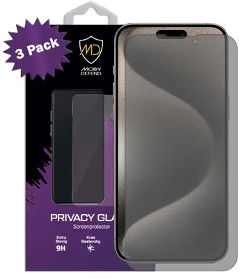 Productafbeelding van 3-Pack MobyDefend Screenprotectors - Geschikt voor   iPhone 15 Pro  - Matte Privacy Glass Screensavers