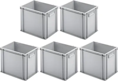 Produktbild von SparSet 5x Eurobehälter mit geschlossenem Griff | HxBxT 32x30x40cm | 29 Liter | Grau | Eurobox, Transportbox, Transportbehälter, Stapelbehälter