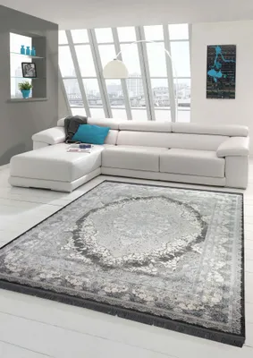 Produktbild von Wollteppich hochwertiger Teppich mit klassischen Ornamenten aus Naturfasern in grau Größe - 160 x 230 cm