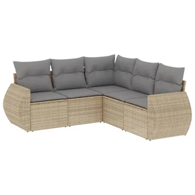Produktbild von vidaXL 5-tlg. Garten-Sofagarnitur mit Kissen Beige Poly Rattan