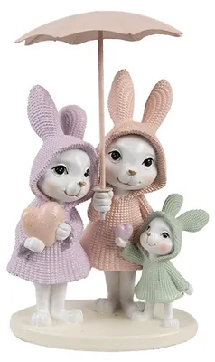 Produktbild von Clayre & Eef Dekorationsfigur Kaninchen 11x10x17 cm Weiß Rosa Leder