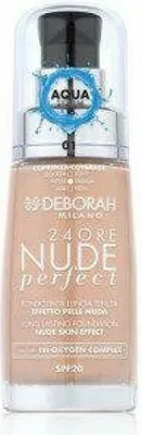 Zdjęcie produktu dla Deborah Milano 24ore Nude Perfect Foundation, Buteleczka z pompką, Płynny, Skóra uniwersalna, Nawilżający, Neutralny, Beige