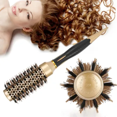 Obrázok produktu pre Prenosný anionový antistatický okrúhly hrebeň na vlasy Salon Styling Brush Gold & Black (32 mm)