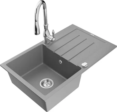 Produktbild von Mexen Bruno 1 Becken-Granitspüle mit Abtropffläche und Mischbatterie Savita, Grau - 6513-71-672601-00