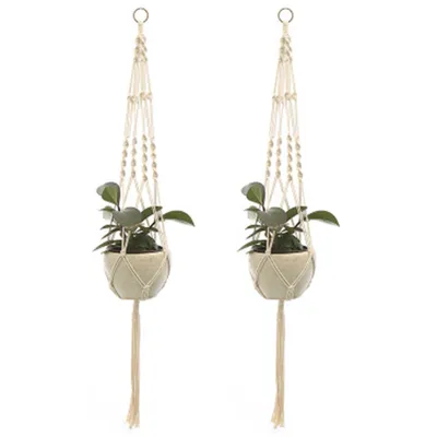 Produktbild von 2er Set Makramee Blumenampel, Boho Deko Baumwollseil Hängeampel, Blumentopf Pflanzen Halter für Innen, Außen, Decken, Garten, Balkon 105cm