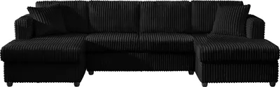 A black sectional sofa with a ribbed texture.