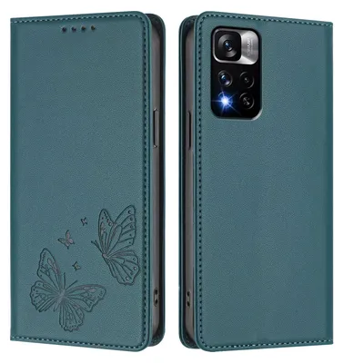 Obrázek produktu pro Kožené pouzdro pro Xiaomi Redmi Note 11 Pro+ 5G, motýlí ražbou, peněženkové flip pouzdro se stojánkem Zelená