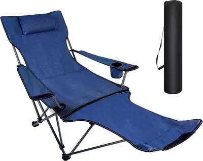 Image de Chaise longue de plage réglable avec repose-pieds amovible - chaise longue légère et portable pour l'extérieur - transat de plage bleu avec dossier