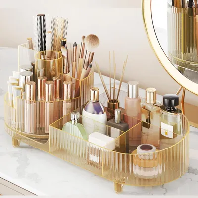 Produktbild von Drehbarer Kosmetik-Organizer mit großer Kapazität und Pinselhalter