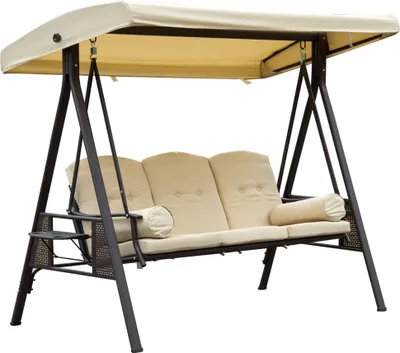 Produktbild von Outsunny 3-Sitzer Hollywoodschaukel Gartenschaukel mit Sonnendach Kissen Metall Polyester Beige+Braun 121 x 208 x 172 cm
