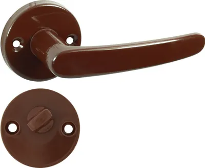 Produktbild von DOMINO Türgriff Drückergarnitur WC - Badezimmer Set | Rund-Rosette | Türbeschlag für Badezimmertüren | Set WC - Rosetten-Garnitur | Türklinke aus Stahl | Bronze Türdrückergarnitur | ECONOM-R