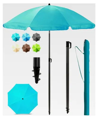 Produktbild von Sonnenschirm Sunnyjoy für Balkon + Sonnenschirmhülle - UV50+ Strandschirm 180 cm, Balkonschirm mit Knickfunktion, Gartenschirm, Strandsonnenschirm - Farbe Türkis